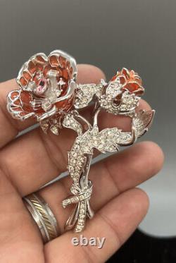 Plique-à-Jour Pink Stained Glass Rose Figural Brooch By Nolan Miller, Rare