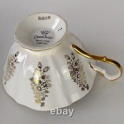 Queen Anne Tea Cup and Saucer Gilt Black Panel Pink Roses 5528 Rare Find