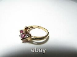 RARE 14K SOLID YELLOW GOLD RING With DUSTY ROSE NATURAL SAPPHIRE & DIAMONDS