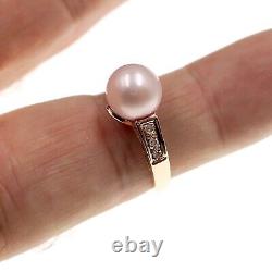 RARE 14k Rose Gold Natural 8.5mm Pink Pearl Diamond Ring Size 7