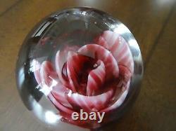 RARE 1930's JOHN Degenhart Glass RED White Crimp ROSE PAPERWEIGHT Gift from ED