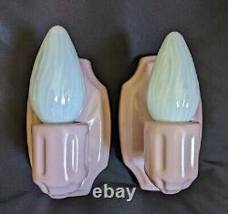 RARE 1930s RosePink Art Deco Porcelain Sconces, Bathroom, Excellent REWIRED