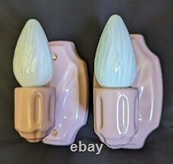 RARE 1930s RosePink Art Deco Porcelain Sconces, Bathroom, Excellent REWIRED