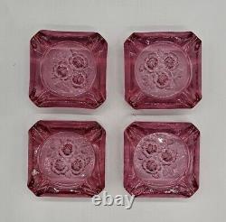 RARE! 1960s Fenton Cabbage Rose Cranberry Selenium Glass Ashtray/Caddy GLOWS