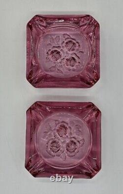 RARE! 1960s Fenton Cabbage Rose Cranberry Selenium Glass Ashtray/Caddy GLOWS