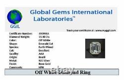 RARE 19.40 Ct Certified Emerald Cut Off White Diamond Ring in Rose Gold