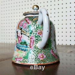 RARE 19 c. Chinese Rose Medallion Teapot Canton Export Antique bell famille