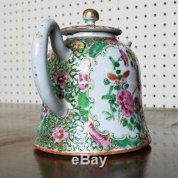 RARE 19 c. Chinese Rose Medallion Teapot Canton Export Antique bell famille