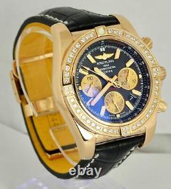 RARE 2013 Breitling Chronomat DIAMOND 18K Rose Gold Black 44mm HB0110 Mens Watch