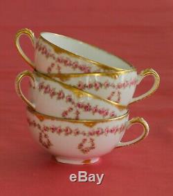 RARE 7-Piece Haviland Limoges Chocolate Pot Cups Creamer Pink Roses Gold