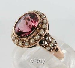 RARE 9CT 9K ROSE GOLD 9mm x 7mm AAA PINK TOURMALINE PEARL RING FREE RESIZE