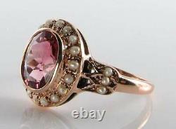 RARE 9CT 9K ROSE GOLD 9mm x 7mm AAA PINK TOURMALINE PEARL RING FREE RESIZE
