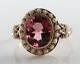 Rare 9ct Rose Gold 9mm X 7mm Aaa Pink Tourmaline & Pearl Vintage Ins Ring