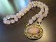 Rare Antique Chinese Royal Carved Rose Pink Quartz 10k Gold Over Silver Necklace