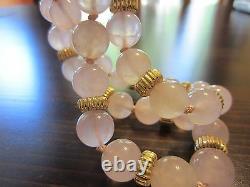 RARE Antique Chinese Royal Carved Rose Pink Quartz 10K Gold Over Silver Necklace