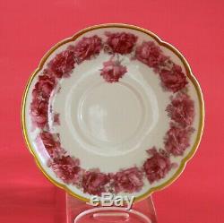 RARE Antique HAVILAND LIMOGES Cup & Saucer Pink Drop Rose Leaves GOLD