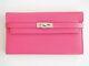 Rare Authentic New Hermes Kelly Long Wallet Pink Rose Lipstick Cherve Clutch Phw