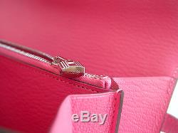 RARE Authentic NEW Hermes Kelly Long Wallet PINK Rose Lipstick Cherve Clutch PHW