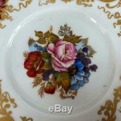 RARE Aynsley Bailey Signed Cabbage Rose Hanging Grapes Red Pedestal Cup Saucer