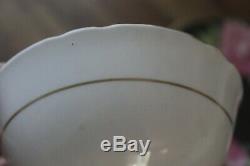 RARE Aynsley Black Cabbage Roses Teacup Tea Cup Saucer Pink Gold Gilded floating