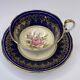 Rare Aynsley Cabbage Rose Teacup And Saucer Cobalt Blue With Pink Rose