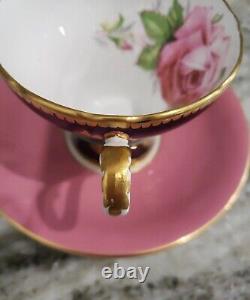 RARE Aynsley Cobalt Blue Fleur De Lis Rose Gold TeaCup C1022 Pink Saucer England