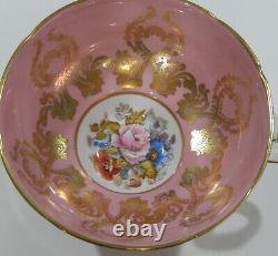 RARE Aynsley signed BAILEY ROSE & POPPY Pedestal CUP & SAUCER Pink Colorway MINT