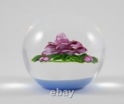 RARE Beautiful Trabucco PINK Rose Flower with 4 Buds Art Glass Paperweight Signed