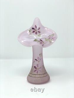 RARE FENTON ROSE OPALESCENT TULIP / PULPIT VASE HAND PAINTED and SIGNED