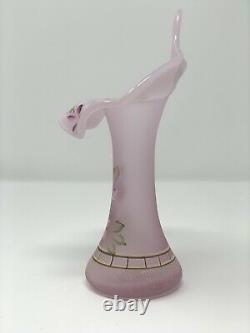RARE FENTON ROSE OPALESCENT TULIP / PULPIT VASE HAND PAINTED and SIGNED