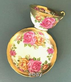 RARE Grosvenor Jackson Gosling Large Pink Roses Tea Cup & Saucer Heavy Gold Trim