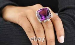RARE & HUGE 25 Ct Cushion Cut Purple Amethyst Solitaire Ring in 14k Rose Gold FN