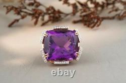 RARE & HUGE 8 Ct Cushion Cut Purple Amethyst Solitaire Ring in 14k Rose Gold FN