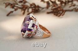 RARE & HUGE 8 Ct Cushion Cut Purple Amethyst Solitaire Ring in 14k Rose Gold FN