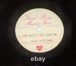RARE Hank Williams Sr 1-Sided 78 Acetate Test Pressing FRED ROSE MUSIC NASHVILLE