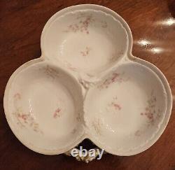 RARE Haviland Limoges Covered 3 Compartment Serving Pink Roses Gold Embossed