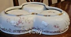 RARE Haviland Limoges Covered 3 Compartment Serving Pink Roses Gold Embossed