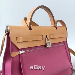 RARE Hermes 31cm Pink ROSE HORTENSIA ZIP Herbag PM Purse Leather Shoulder Bag
