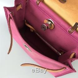 RARE Hermes 31cm Pink ROSE HORTENSIA ZIP Herbag PM Purse Leather Shoulder Bag