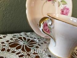 RARE LARGE CABBAGE PINK ROSES AYNSLEY CORSET Tea cup & Saucer ENGLAND