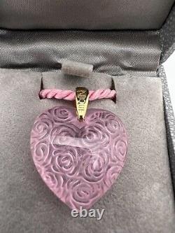 RARE Lalique Coeur De Roses Pink Heart Pendant Gold Plated