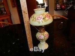 RARE Lefton China Hand Painted Oil Lamp #4169 Heritage Rose Green 10.5 Unused