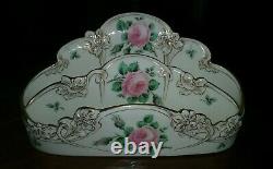 RARE Lenox China Letter Holder With Pink Roses Green Mark (1906-1930) Nice