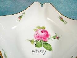 RARE MEISSEN Pink Rose Square Serving Bowl Ruffled Keyhole Corners Germany