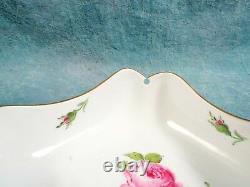 RARE MEISSEN Pink Rose Square Serving Bowl Ruffled Keyhole Corners Germany