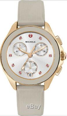 RARE MICHELE Cape Chronograph Watch In Taupe/Rose Gold