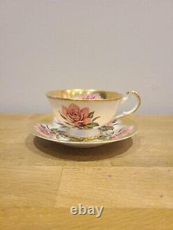 RARE MINT condition Paragon pink and gold cabbage rose teacup and saucer
