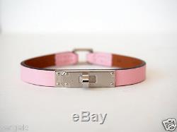 RARE NIB Authentic Hermes Micro Kelly Rose Sakura PINK Leather Bracelet S Small