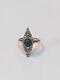Rare Navette Ring Turquoise Victorian Old Mine Cut Diamonds Rose Gold 5.25