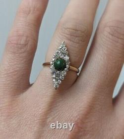 RARE Navette RING Turquoise VICTORIAN Old Mine Cut Diamonds ROSE GOLD 5.25